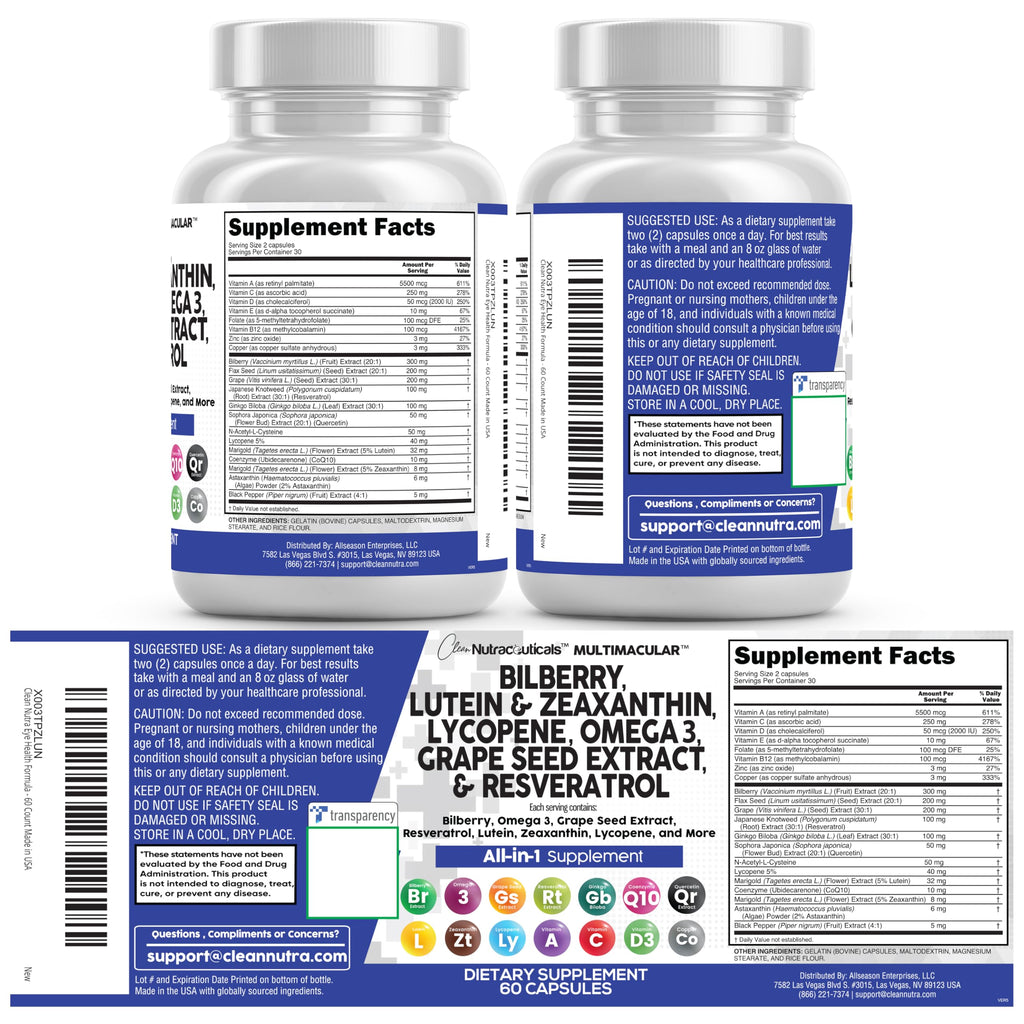 Eye Vitamins with Bilberry Lutein Zeaxanthin Supplement Y3070