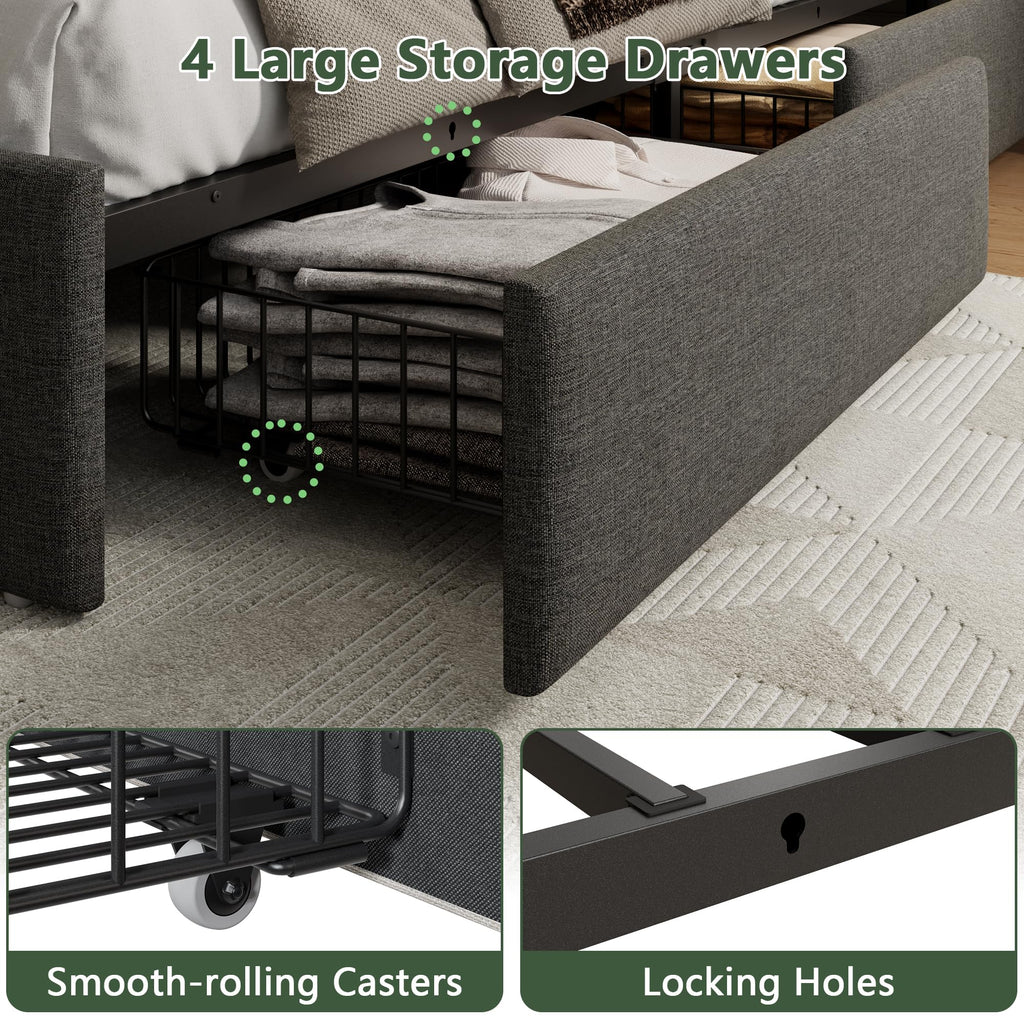 Queen Bed Frame with 4 Storage Drawers I85929