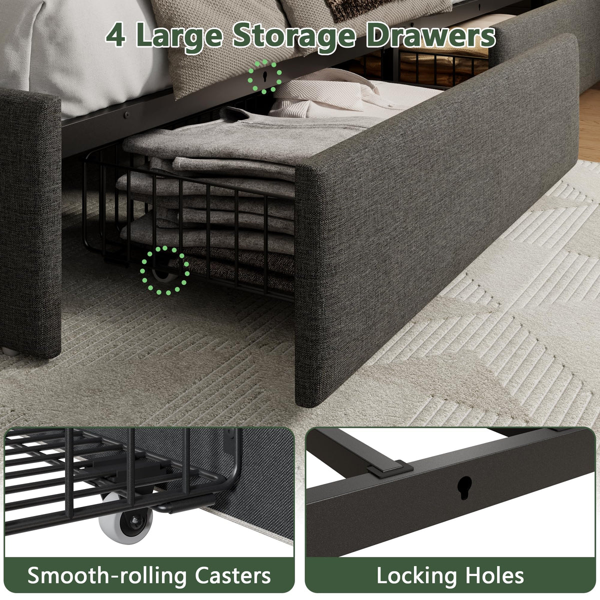 Queen Bed Frame with 4 Storage Drawers I85929