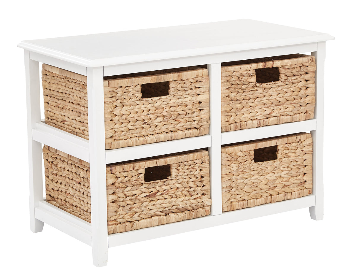 White 2-Tier 4-Drawer Storage Tower with Wood Frame and Baskets E8901
