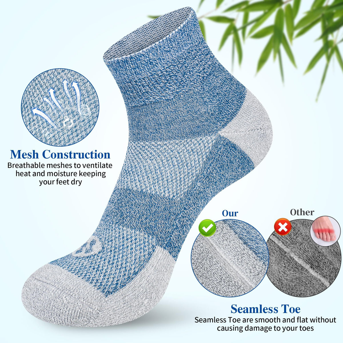 Diabetic Socks for Men, 12 Pairs Ankle & Low Cut Size 9-15 S600
