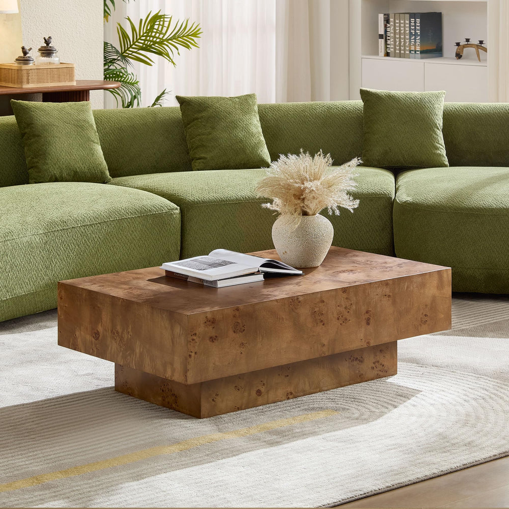 43" Walnut Burl Wood Veneer MDF Coffee Table with Pedestal P44715