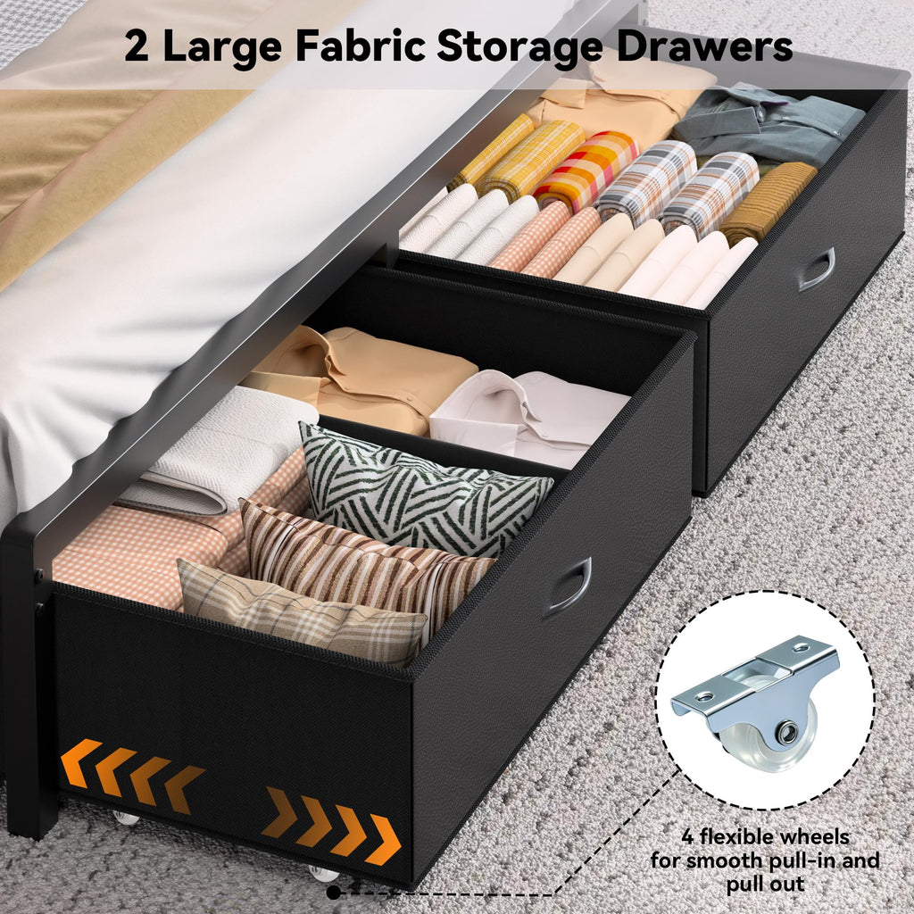 Queen Bed Frame with Storage Headboard and 2 Drawers D55271