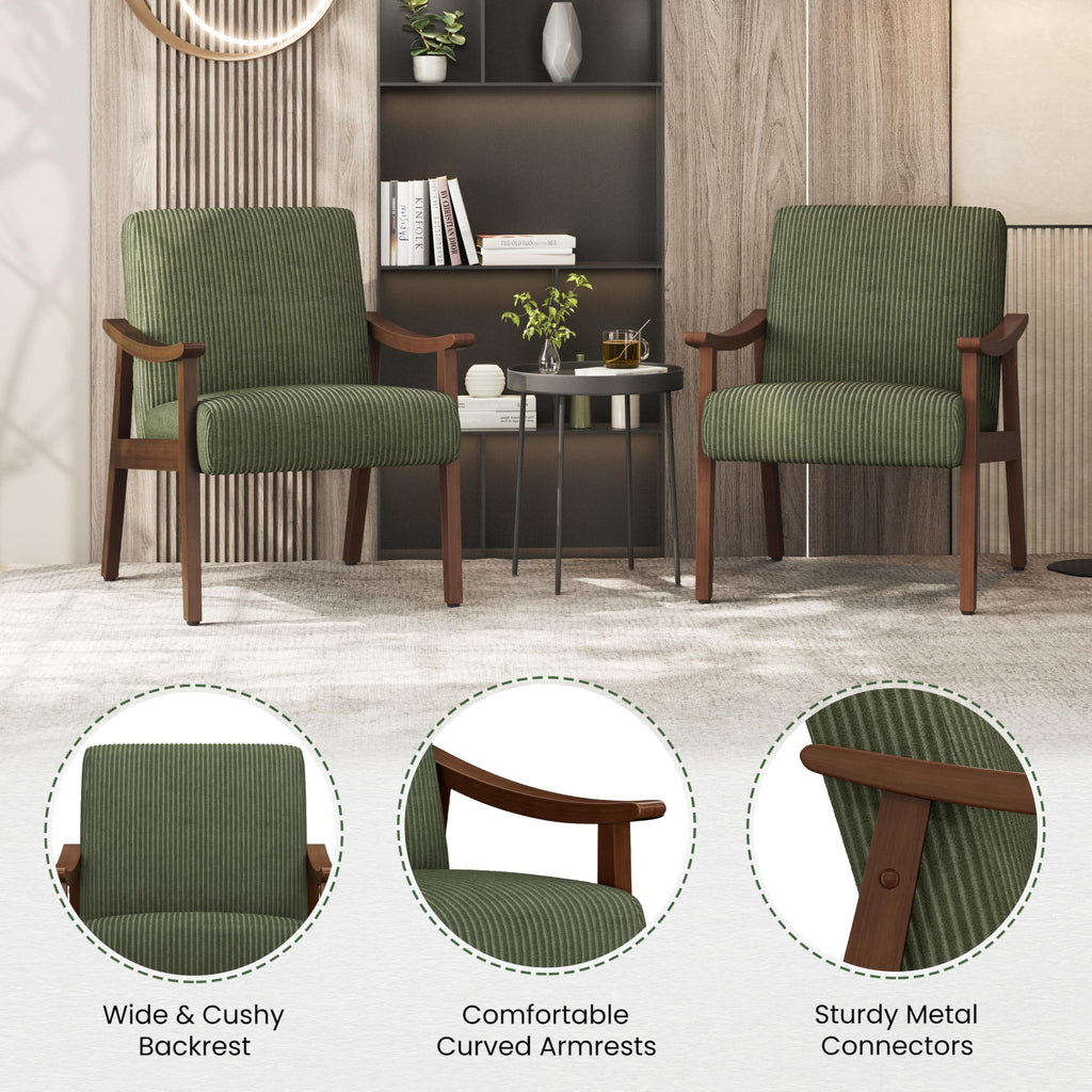 Dark Green Corduroy Accent Chairs Set of 2 O4762