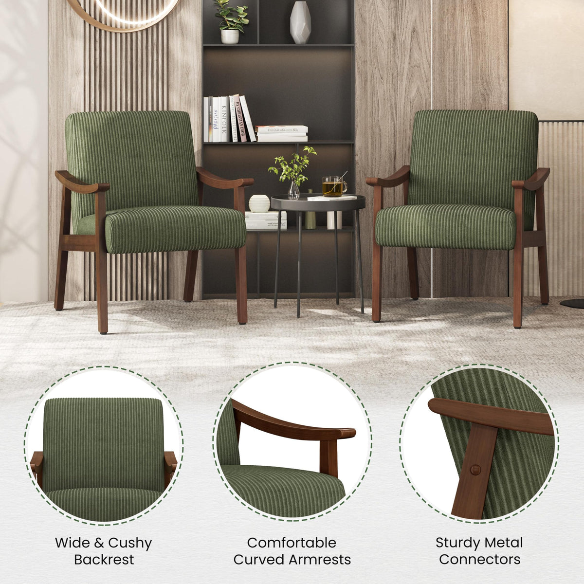 Dark Green Corduroy Accent Chairs Set of 2 O4762