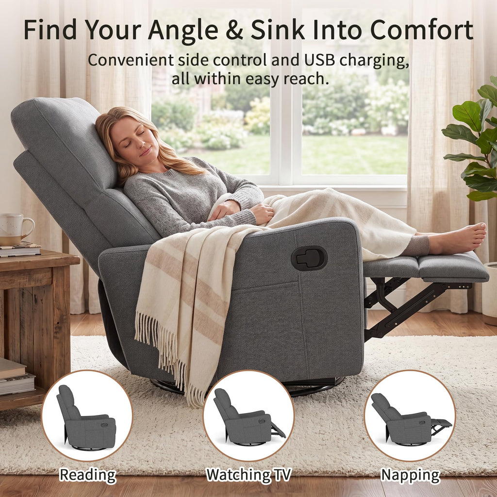 Dark Gray Swivel Rocker Recliner Chair G813414