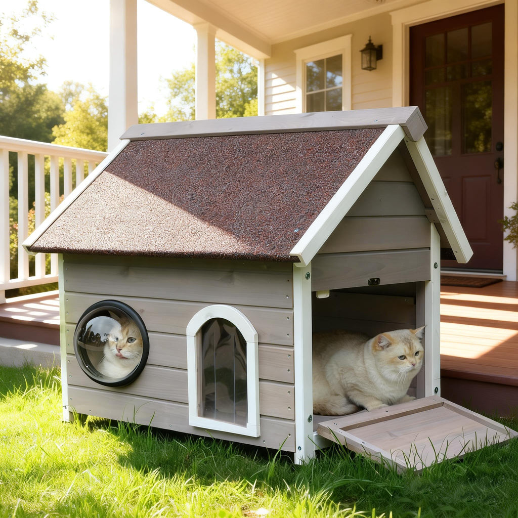 Wooden Elevated Outdoor Cat House T878