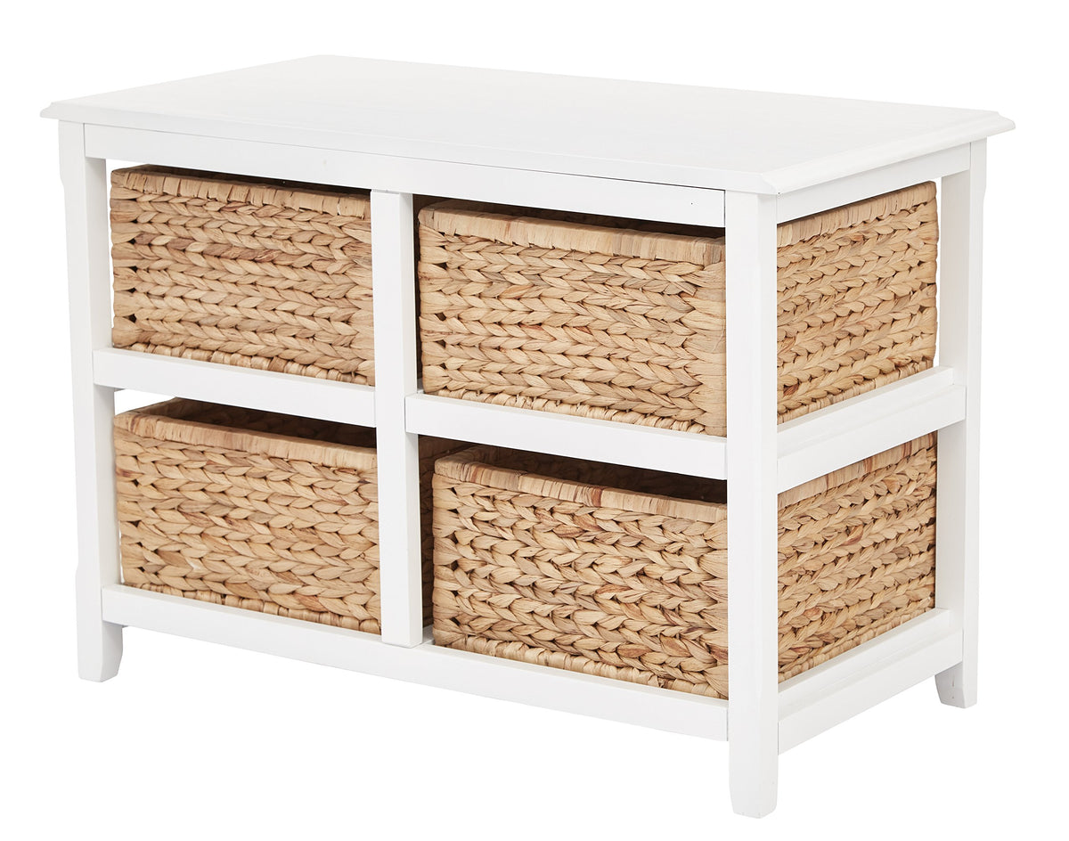 White 2-Tier 4-Drawer Storage Tower with Wood Frame and Baskets E8901