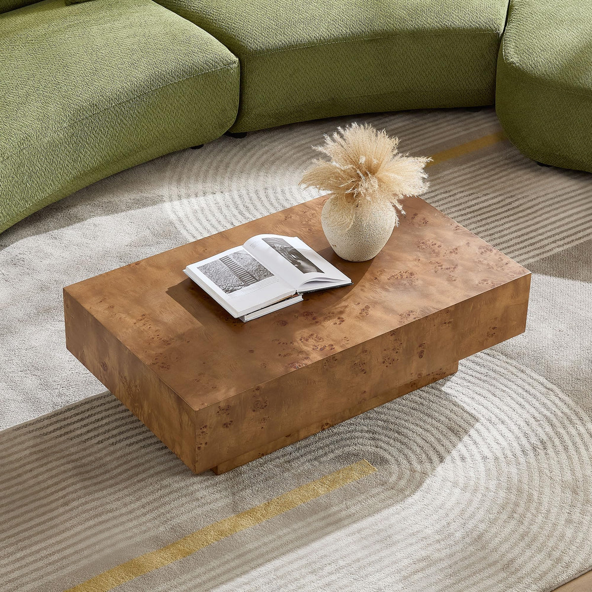 43" Walnut Burl Wood Veneer MDF Coffee Table with Pedestal P44715